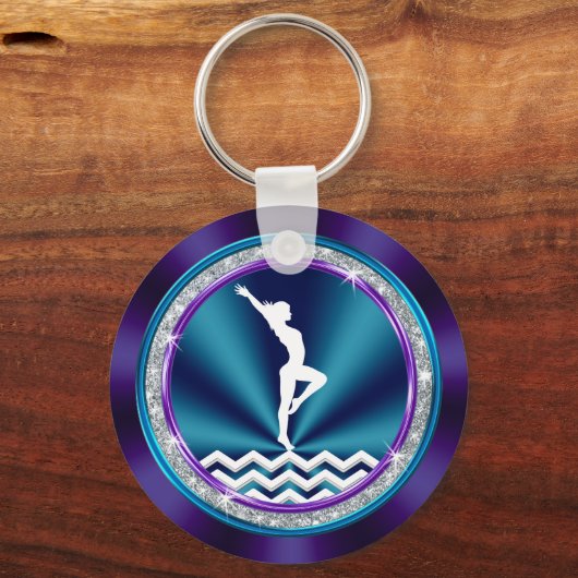 Aquamarine und Lila Personalisierte Gymnastikideen Schlüsselanhänger (Rückseite)
