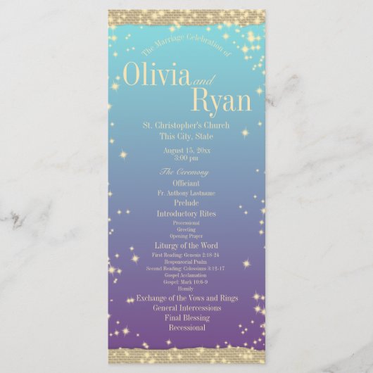 Aquamarine und Lila Rustikale Ombre" Hochzeit Programm (Vorderseite)