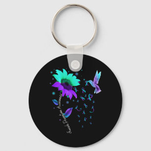 Aquamarine und Lila Sonnenblume Hummingbird Suicid Schlüsselanhänger