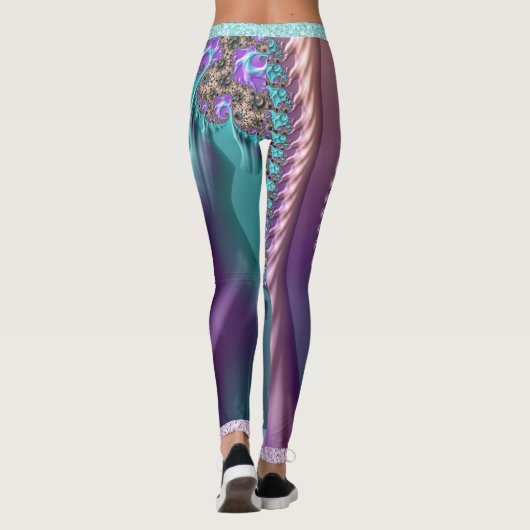 Aquamarine und Lila SpiralFraktal Leggings (Rückseite)