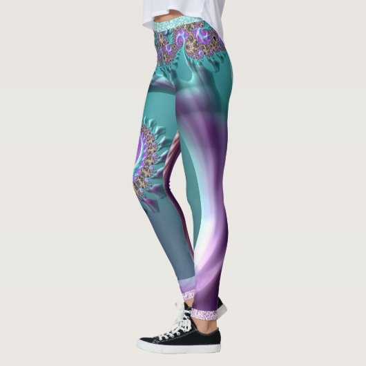Aquamarine und Lila SpiralFraktal Leggings (Links)