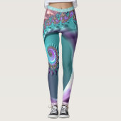 Aquamarine und Lila SpiralFraktal Leggings (Vorderseite)