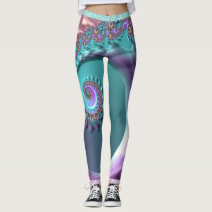 Aquamarine und Lila SpiralFraktal Leggings