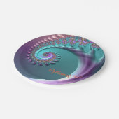 Aquamarine und Lila Spiralpapier-Party-Teller Pappteller (Schrägansicht)