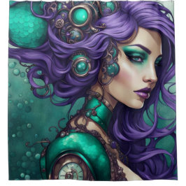 "Aquamarine und Lila Steampunk Mermaid" Duschvorhang