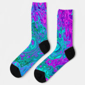 Aquamarine und Magenta Cool Retro Liquid Swirl Socken (Linkes Detail)