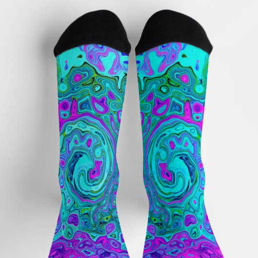 Aquamarine und Magenta Cool Retro Liquid Swirl Socken (Oben)