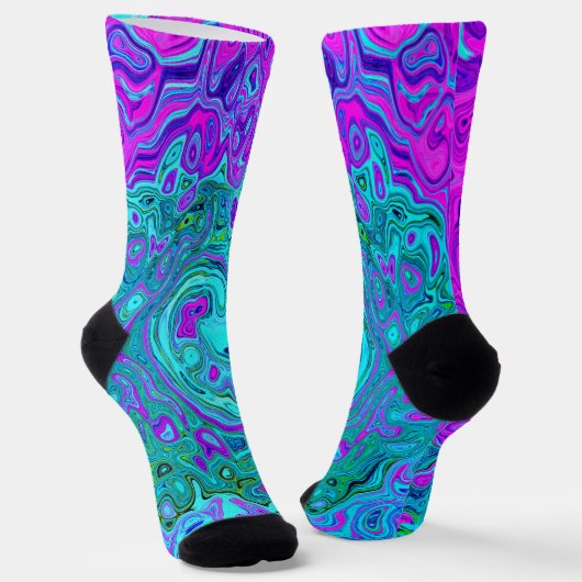 Aquamarine und Magenta Cool Retro Liquid Swirl Socken (Gewinkelt)