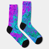 Aquamarine und Magenta Cool Retro Liquid Swirl Socken (Rechts)