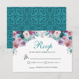 Aquamarine und mauve florale UAWG-Umschließkarte RSVP Karte