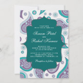 Aquamarine und Mauve Paisley Pattern Indian Weddin Einladung (Vorderseite)