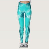 Aquamarine und Minze Abstrakte Kat-Muster Leggings (Vorderseite)