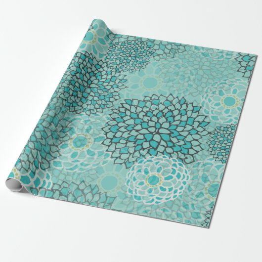 Aquamarine-und Minzen-Blumen-Explosion Geschenkpapier (Ungerollt)