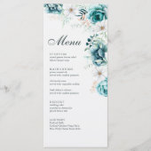 Aquamarine und Off-White-Wildblumen-Menü-Karte für Menükarte (Vorderseite)