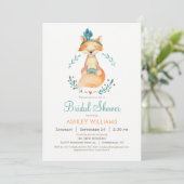 Aquamarine und Orange Fox Bridal Dusche Einladung (Stehend Vorderseite)