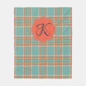 Aquamarine und Orange Tartan Karierte Monogramm-Bl Fleecedecke (Vorderseite)