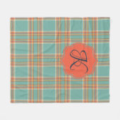 Aquamarine und Orange Tartan Karierte Monogramm-Bl Fleecedecke (Vorderseite (Horizontal))