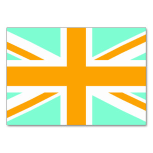 Aquamarine und Orange Union Jack Tischnummer