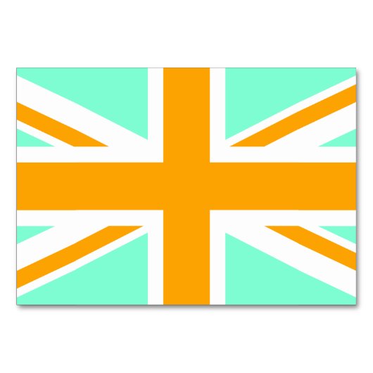 Aquamarine und Orange Union Jack Tischnummer (Vorderseite)