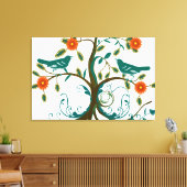 Aquamarine und orange Vintage Liebesvögel Leinwanddruck (Insitu (Wohnzimmer))