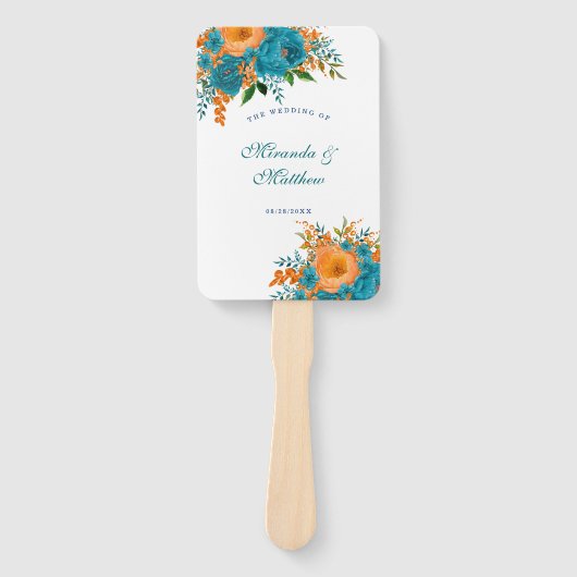 Aquamarine und orangefarbene Blumenhochzeit Vielen Fächer (Vorderseite)