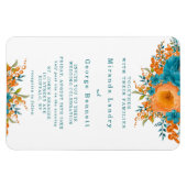 Aquamarine und orangefarbene Florals Hochzeitsfeie Magnet (Horizontal)