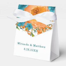 Aquamarine und orangefarbene Hochzeit mit Blumen Geschenkschachtel