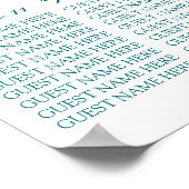 Aquamarine und orangefarbene Hochzeitstabelle Poster (Ecke)