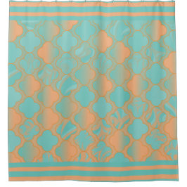 Aquamarine und Pfirsich Quatrefoil Muster Duschvorhang
