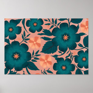Aquamarine und Pfirsichfarbene Blume auf einem wei Poster