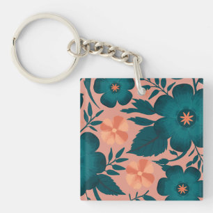 Aquamarine und Pfirsichfarbene Blume auf einem wei Schlüsselanhänger