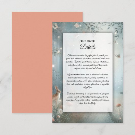 Aquamarine und pfirsichfarbene Waldhochzeit Begleitkarte (Vorne/Hinten)