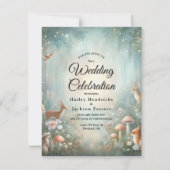 Aquamarine und pfirsichfarbene Waldhochzeit Einladung (Vorderseite)