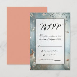 Aquamarine und pfirsichfarbene Waldhochzeit RSVP Karte