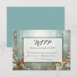 Aquamarine und pfirsichfarbene Waldhochzeit RSVP Karte