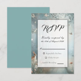 Aquamarine und pfirsichfarbene Waldhochzeit RSVP Karte