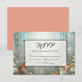 Aquamarine und pfirsichfarbene Waldhochzeit RSVP Karte