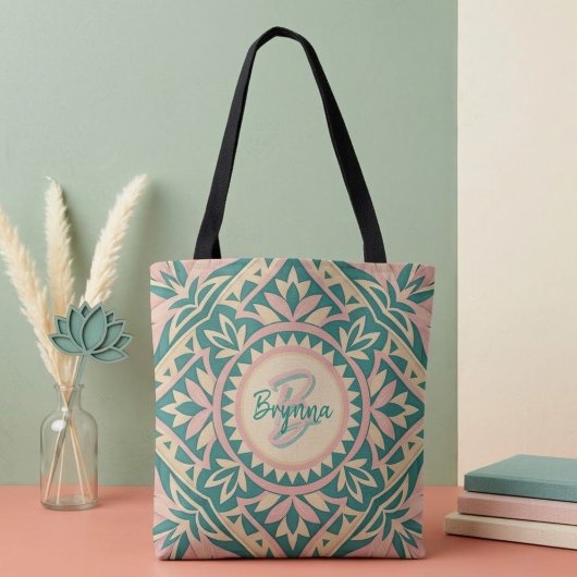 Aquamarine und rosa Frühlingsgarten Tasche