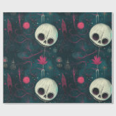 Aquamarine und rosa Fun Spook Halloween Skulls & F Geschenkpapier (Flach)