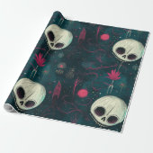 Aquamarine und rosa Fun Spook Halloween Skulls & F Geschenkpapier (Ungerollt)