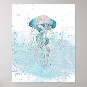 Aquamarine und rosa Meeresqualle Wasserthema Poster