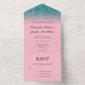 Aquamarine und rosa Ombre Glitzer Wedding All In One Einladung (Innen Boden)
