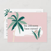 Aquamarine und rosa Palm Tree Neue Adresse Ankündigungspostkarte (Vorne/Hinten)