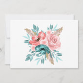 Aquamarine und rosa Peony-Blume Speichern Sie die Einladung (Rückseite)