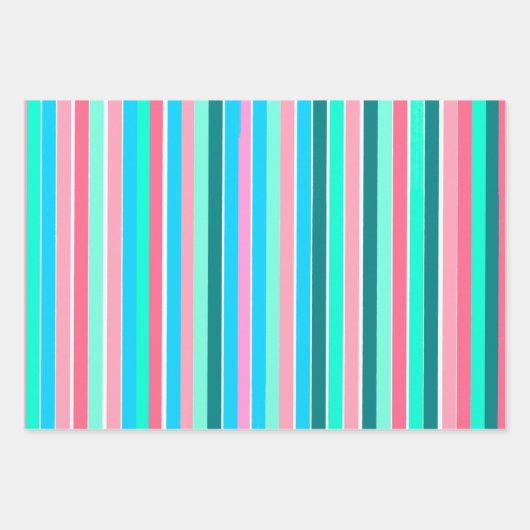 Aquamarine und rosa Streifen Geschenkpapier Set (Vorderseite 3)