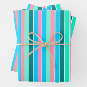 Aquamarine und rosa Streifen Geschenkpapier Set
