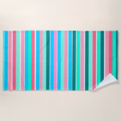 Aquamarine und rosa Streifen Strandtuch (Vorderseite)