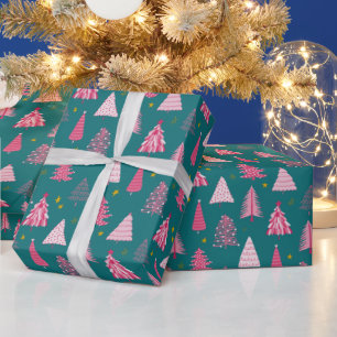 Aquamarine und rosa Weihnachtsbaummuster Geschenkpapier