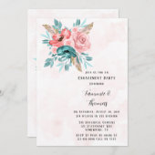 Aquamarine und rosafarbene Blume Einladung (Vorne/Hinten)