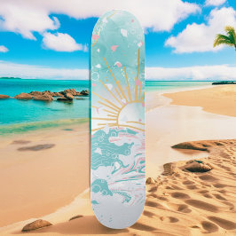 Aquamarine und rosafarbene Küstenwellen Frauen Anf Skateboard